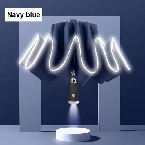 Parapluie À Led Entièrement Automatique Pour Hommes Et Femmes,Parapluie À Barrage,Pliable,Grande Taille,Usage - Bleu-B84599