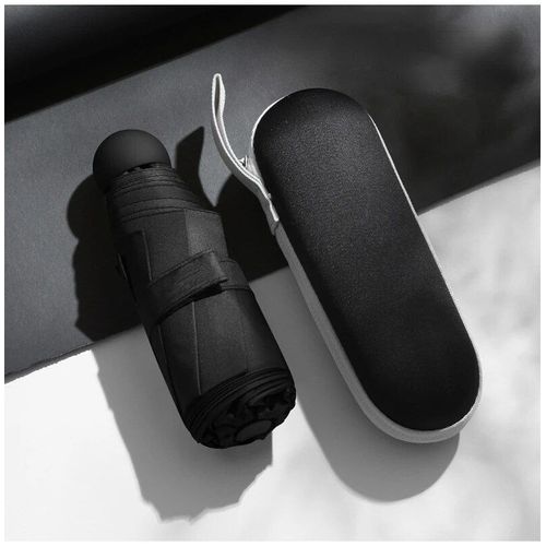 Capsule Parapluie Petit Et Portable Pare-Soleil De Couleur Unie Pour Les Femmes Et Pluie Protection À Double Usage- Black-A9432
