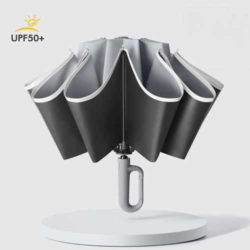 Parapluie À Barrage Coupe-Vent Pour Hommes Et Femmes,Parapluies De Pluie Pliants Automatiques,Poignée Soudan,Grande - Gris Clair