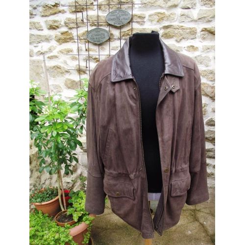 Parka Homme Cuir Vachette Taille 52 Couleur Marron Doublure 65 %Laine 35%Viscose Ouatinage 100%Polysester
