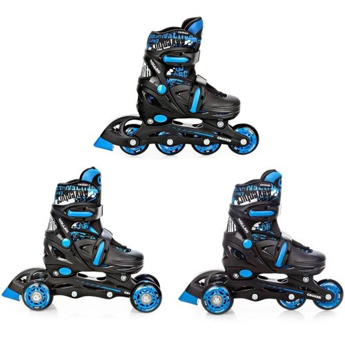 Roller En Ligne Nollan Du 26 Au 29 + Patin A Roulette + Triskate Enfant Mixte Taille Ajustable Noir/Bleu Croxer