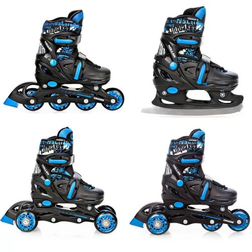 Roller En Ligne Nollan Du 34 Au 37 + Patin A Roulette + Patin A Glace + Triskate Enfant Mixte Taille Ajustable Noir/Bleu Croxer