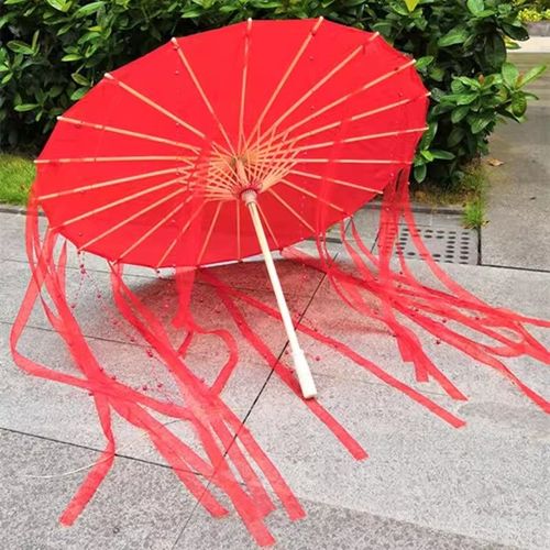 Parapluie en papier à l'huile ancienne de 82cm,fleur rouge,étanche à la pluie,de mariage chinois,Cheongsam,parasuas,guardchuva,çemsiye,japon,Sombrilla - Type black Tassel