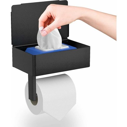 Guiguzi Porte-Papier Toitte Support Mural En Noir Acier Inoxydab (Perforé/Non Perforé) Porte-Rouau Avec Étagères Spacieuses, Support Mural Pour Papier Toitte Pour Toittes Et Cuisines