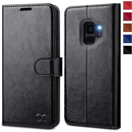 Coque Etui Samsung Galaxy S9, Antichoc Tpu Housse En Cuir Premium Pu Portefeuille [Béquille] [Fentes Pour Cartes] [Fermoir Magnétique] Protection Pour Galaxy S9 (5,8"") - Noir[X3182]