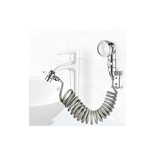 Ensemble de pommeau de douche pour lavabo, douchette pour salle de bain, tuyau télescopique, parfait pour laver les cheveux ou nettoyer l'évier (robinet non inclus) (argent)