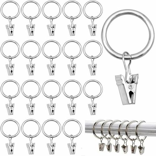 40 Pièces Anneaux De Rideaux Avec Clips, Anneaux De Rideaux, Anneaux De Rideaux En Métal Antirouille Avec Clips, 25mm (Argent)