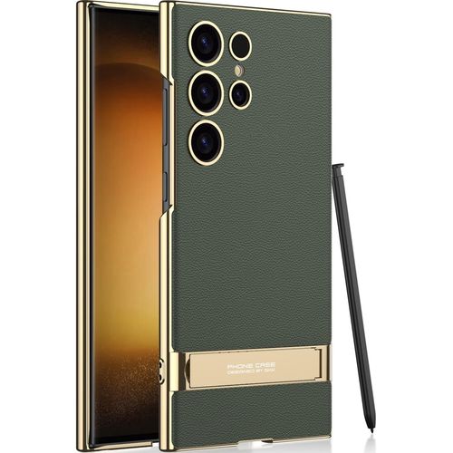Coque En Cuir Végétalien Pour Samsung Galaxy S24 Ultra Avec 4 Modes De Béquille Réglable, Fin Flexible Pr Souple Protection Fine Et Résistante Aux Chocs Pour Samsung S24 Ultra(Vert)[X2260]