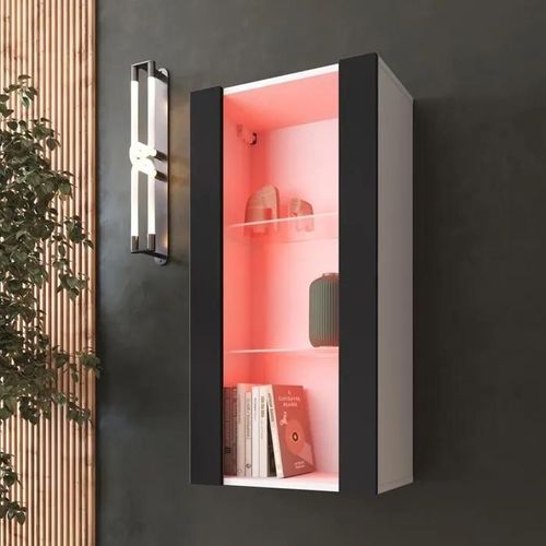 Vitrine Murale Komodee Tivoli - Led Rvb - Noir Et Blanc - Facades En Mat - 50 X 100 X 29 Cm