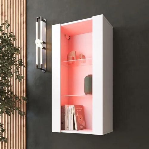 Vitrine Murale Komodee Tivoli - Led Rvb - Blanc - Facades En Mat - 50 X 100 X 29 Cm