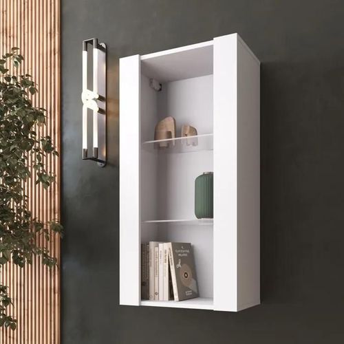 Vitrine Murale Komodee Tivoli - Sans Led - Blanc - Facades En Mat - 50 X 100 X 29 Cm