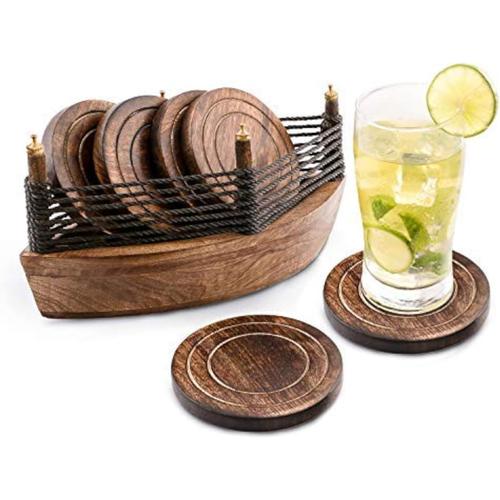 Divit Dessous De Verre En Bois, Ecologiques, Absorbants, Au Look Antique, Faits Main, Set De 6. (Boat Coaster)[Acc181350]