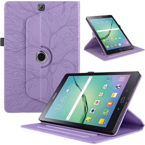 Coque Pour Tablette Samsung Galaxy Tab S2 9.7"" 2015 Sm-T810/T815 Étui Housse Pu Cuir 360°Rotatif Support Protection Coque Pour Samsung Galaxy Tab S2 Cover, Violette Arbre.[F1774]