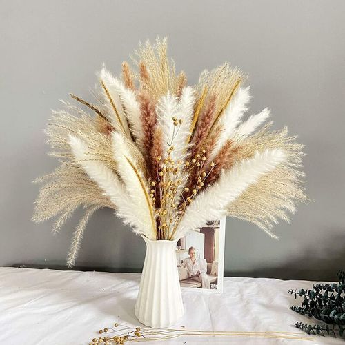 Lot de 90 Décoration de Fleurs séchées 5 Types Bouquet de fleurs séchées Naturel Bouquet Pampa Blanche Pampa Fleurs de Décoration Boho Decoration pour maison, mariage, vacances, fête