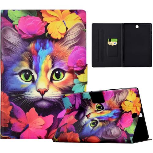 Coque Pour Samsung Galaxy Tab A 9.7 (Sm-T550/Sm-T555) Housse De Protection En Cuir Pu Étui Magnétique Avec Fonction Support Pour Samsung Galaxy Tab A 9.7 Tablette,Roses Et Chats.[F4497]