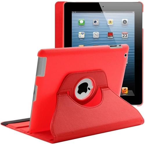 Coque Pour Ipad 4 3 2 Apple, Etui Rotatif 360, Housse Protection Pu Cuir, Rouge.[F3728]