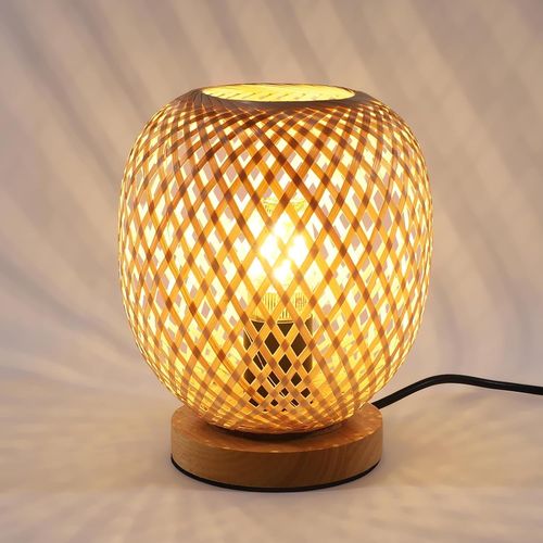 Bambou Tis Lampe De Table E27 Abat - Jour En Bambou Lampe De Chevet Lampe De Table Design Vintage Convient À La Chambre À Coucher, Au Salon, Au Bureau[Q1261]