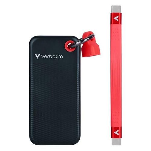 Verbatim Pocket - SSD - 2 To - porte-clé avec attachement à câble - externe (portable) - M.2 - USB 3.2 Gen 2 (USB-C connecteur) - noir/rouge