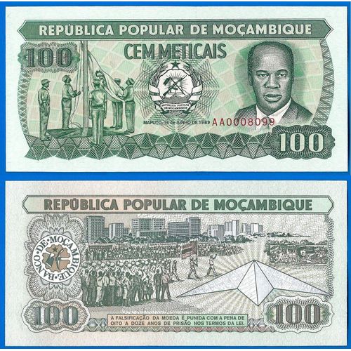 Mozambique 100 Meticais 1989 Neuf Serie Aa Numero 8099 Billet Afrique Animal