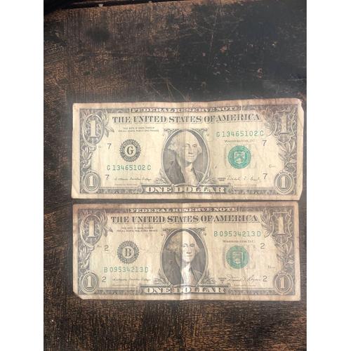 2 Billets Des Usa De 1 Dollars 