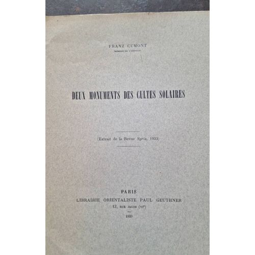 Deux Monuments Des Cultes Solaires. Franz Cumont
