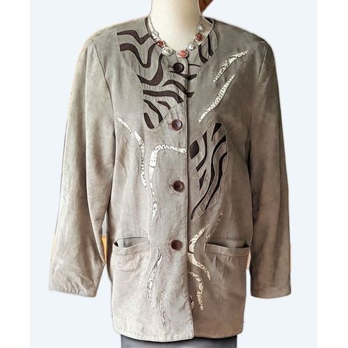 Veste Giorgio Mobiani Taille 42 Tons Taupe Et Marron Cuir Peau