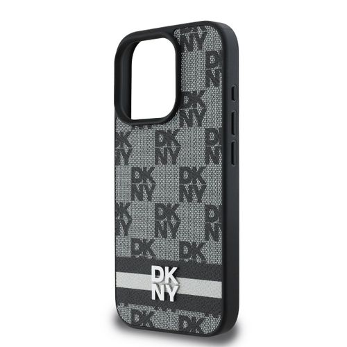 Coque Pour Iphone 16 Pro Max Élégante Avec Motifs À Carreaux Et À Rayures Dkny Noir