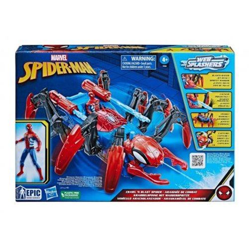 Spider Man - Vehicule Araignee De Combat Et Figurine 10 Cm - Jet D Eau, Lance Projectiles, Marche, Capture - Set Jouet Super Heros Et Carte