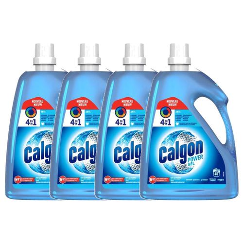 CALGON Lot de 4 Gels Power 4en1 Anti Calcaire Lave Linge, Anti-Corrosion, Résidus et Odeurs - 2,25 l