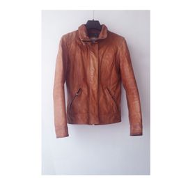 Blouson Cuir Kaporal Agneau Pleine Fleur Veste Cognac Jacket Camel Taille M Medium Mixte Homme /Femme Elegant Vetement Toute Saison Coupe Droite Col Fermeture Zip Et Pression 2 Poches Zippé Poche Int