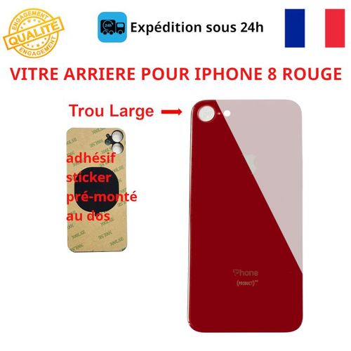 Vitre Arriere Compatible Iphone 8 Rouge Adhesif Gros Trou