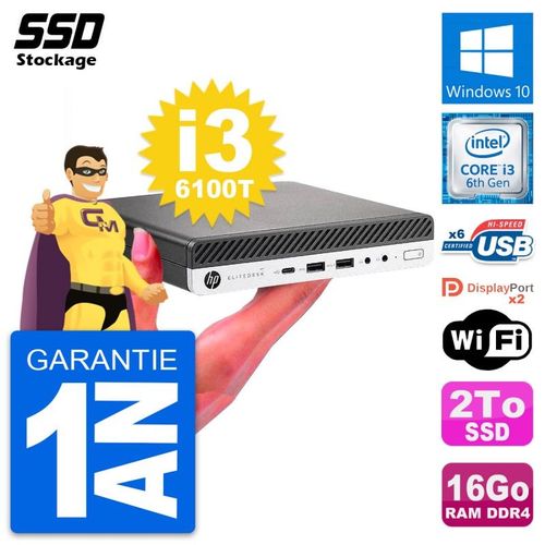 Ultra Mini PC HP 800 G3 DM Intel Core i3-6100T RAM 16Go SSD 2To Windows 10 Wifi
