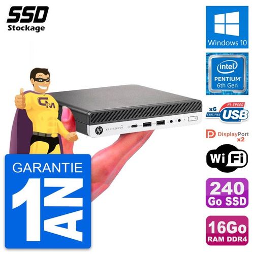 Ultra Mini PC HP 800 G3 DM Pentium G4400T RAM 16Go SSD 240Go Windows 10 Wifi