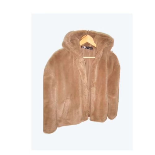 Blouson Teddy Blond A Capuche Imitation Fourrure Effet Peluche Vison Beige Chaperon Jacket À Capuche Bolero Taille M Zara Girl Blazer Femme