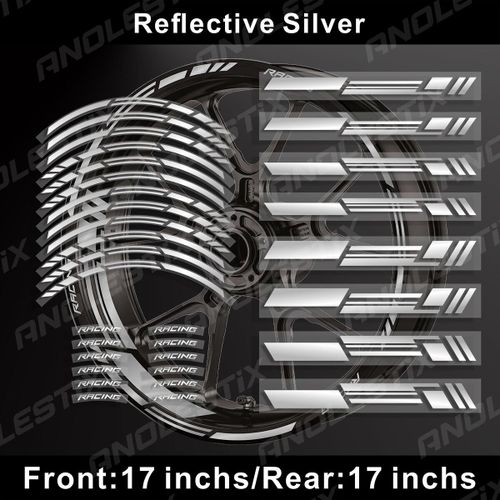 Autocollants Réfléchissants Pour Roues De Moto,Bande De Jante 17 Pouces Pour Yamaha Honda Kawasaki Suzuki Bmw - Reflective Silver -A