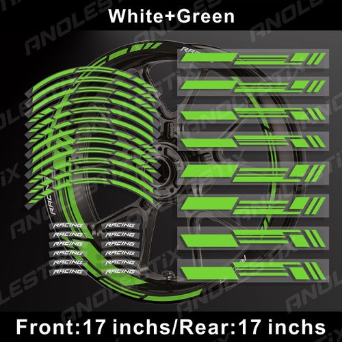 Autocollants Réfléchissants Pour Roues De Moto,Bande De Jante 17 Pouces Pour Yamaha Honda Kawasaki Suzuki Bmw Ktm-High Gloss Green-A