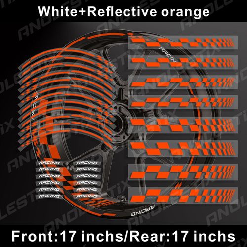 Autocollants Réfléchissants Pour Roues De Moto,Bande De Jante 17 Pouces Pour Yamaha Honda Kawasaki Suzuki Bmw - Reflective Orange -B