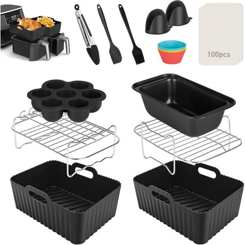 Lot De 12 Accessoires Pour Friteuse À Air Ninja Dual Af300uk Af400uk Avec Doublure En Et Double Grille Pour Friteuse À Air,Moule À Gâteau,Compatible Avec Four,Micro-Ondes