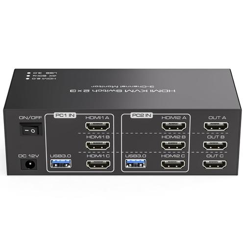 Hdmi Kvm Switch 2 Pc 3 Monitor 4K60Hz Simulation Edid, Usb 3.0 Commutateur Kvm Dual Écrans Pour Partageant 3 Monitor Et 4 Périphériques Usb Prise En Charge Des Modes D'Extension Et[PCZ230175]