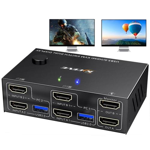 Commutateur Kvm Usb 3.0 Hdmi 4K @ 60 Hz 2K @ 144 Hz, 2 Pc 2 Moniteurs, Émulateur Edid, Commutateur Kvm Double Moniteur Pour 2 Ordinateurs Partageant 2 Écrans Et 4 Ports Usb 3.0,Tél[PCZ230170]