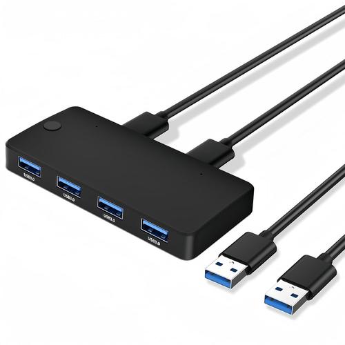 Switch Usb 3.0 Commutateur Kvm, 4 Ports Usb Pour 2 Pc Usb Kvm Switch 2 Entrées 4 Sorties Pour Clavier Souris Clé Usb Disque Dur Externe Imprimante Scanner Clavier, 2 Câbles Usb 3.0[PCZ231559]