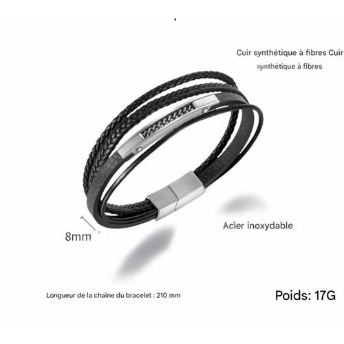 Bracelet En Cuir - Bracelet Homme - Noir