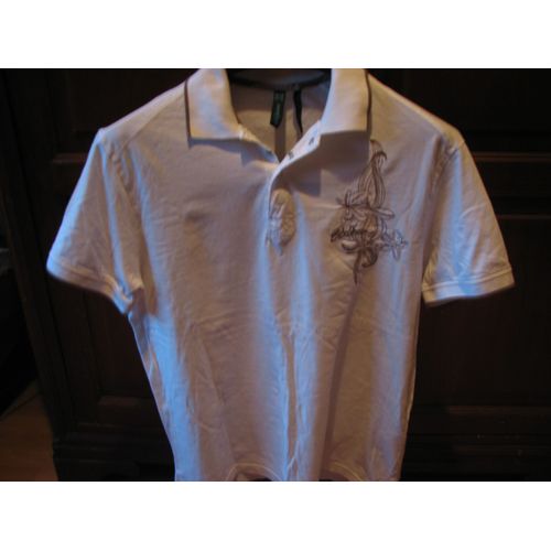 Polo Oxbow Écru-Blanc, M. Courtes, Brodé Marron, Boutons Pression, Taille M