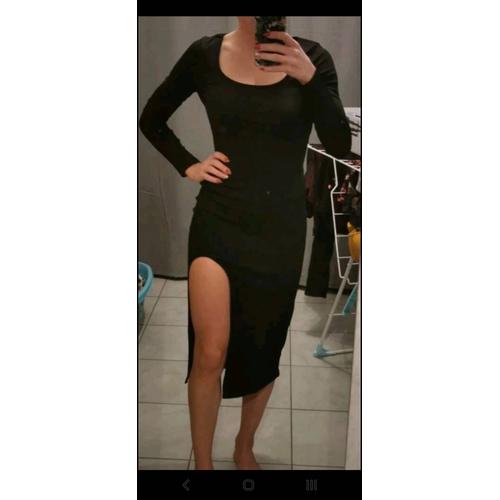 Robe Noire,  Col Carré,  Fendue Shein  Taille S