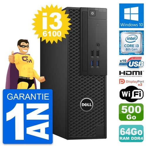 PC Dell Precision T3420 SFF i3-6100 RAM 64Go Disque 500Go HDMI Windows 10 Wifi
