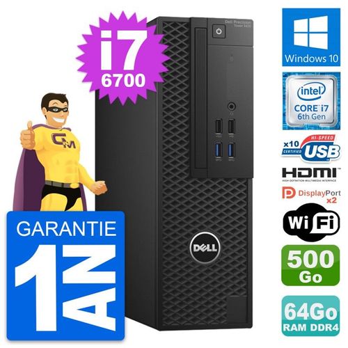 PC Dell Precision T3420 SFF i7-6700 RAM 64Go Disque 500Go HDMI Windows 10 Wifi