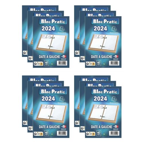 Exacompta Lot De 12 Bloc-Pratics Éphéméride 120 X 82 Mm Date À Gauche