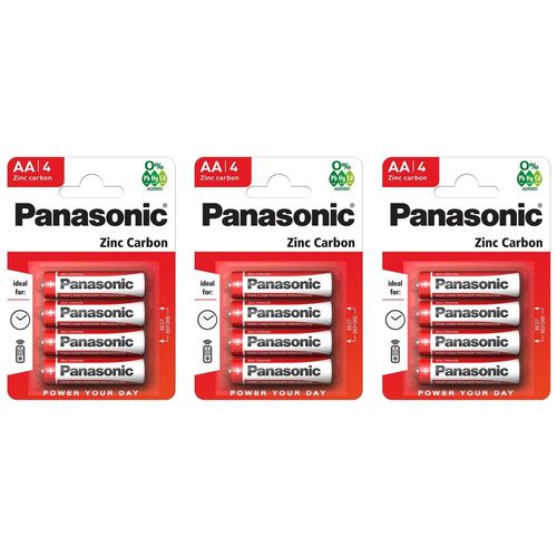 Panasonic Lot de 3 Packs de 4 Piles RED Zinc-Carbon AA / LR6 1,5V