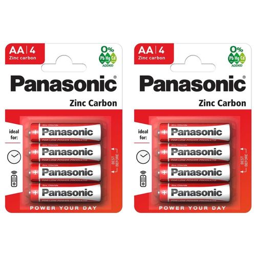 Panasonic Lot de 2 Packs de 4 Piles RED Zinc-Carbon AA / LR6 1,5V