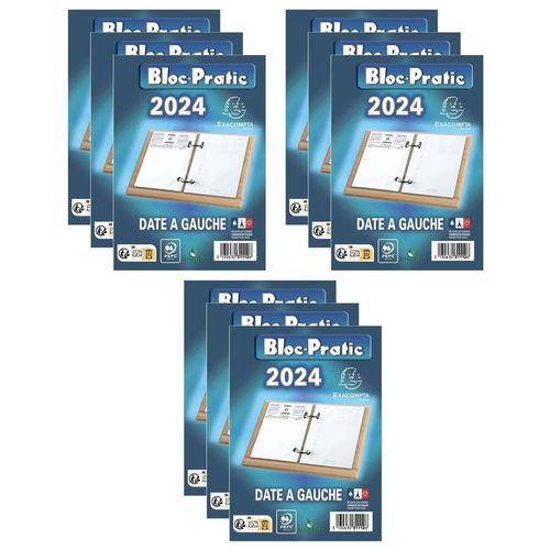 Exacompta Lot De 9 Bloc-Pratics Éphéméride 120 X 82 Mm Date À Gauche